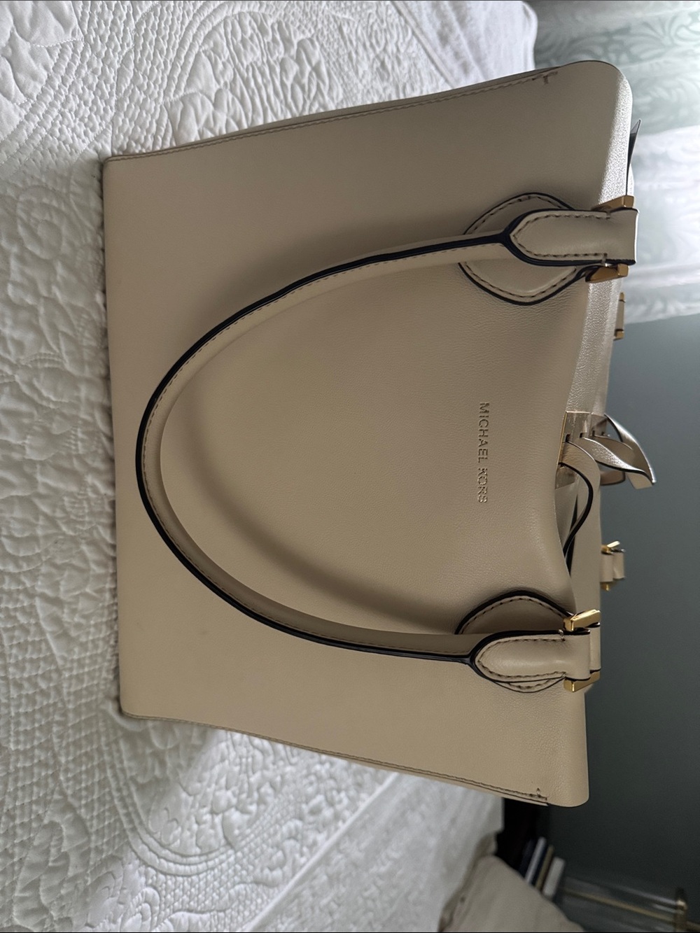 Michael Kors Ivory Pebbled Leather Satchel with Gold Hardware